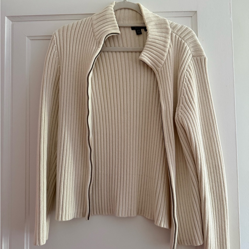 Lauren Ralph Lauren Cream Ribbed Zip Cardigan